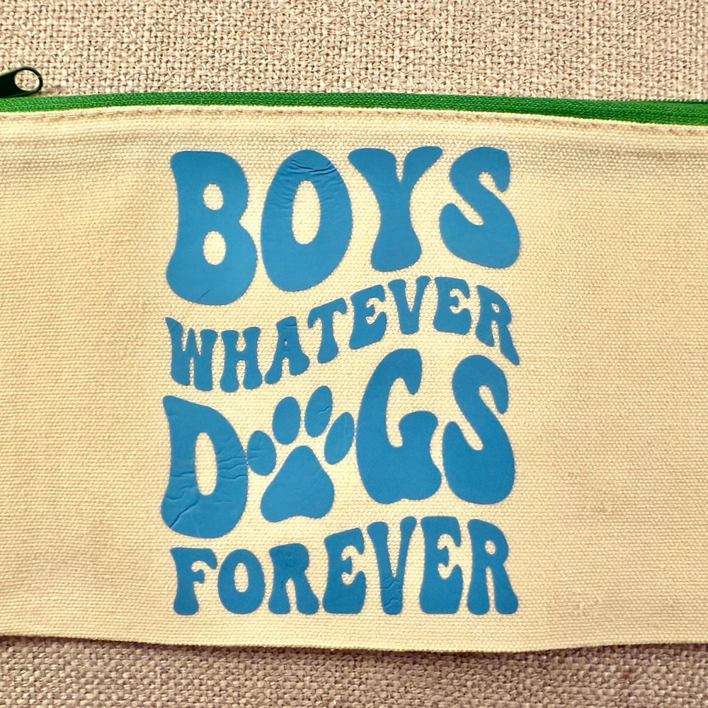 Canvas Pouch with Blue Text